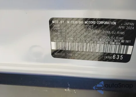 2024 Mitsubishi Outlander Se Black Edition W/Pano Roof z USA, uszkodzony, nr VIN JA4J4VA89RZ066401